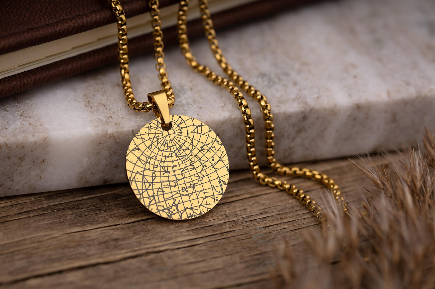 Custom Star Map Gold Necklace for Women, Personalized Anniversary Gift for Girlfriend or Wife, Birthday Jewelry Gift For Her, RP.2