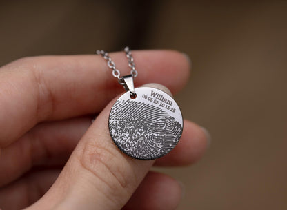 Fingerprint Necklace with Custom Text or Handwriting, Loss of Mother Memorial Jewelry, Personalized Bereavement Sympathy Grief Gift, KP.2