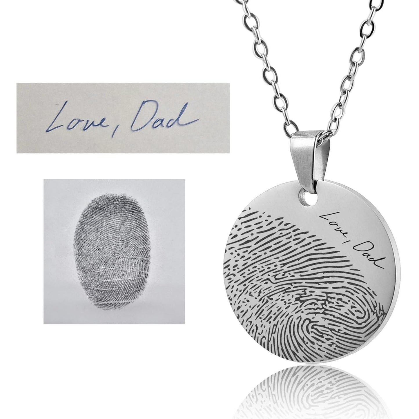 Fingerprint Necklace with Custom Text or Handwriting, Loss of Mother Memorial Jewelry, Personalized Bereavement Sympathy Grief Gift, KP.2