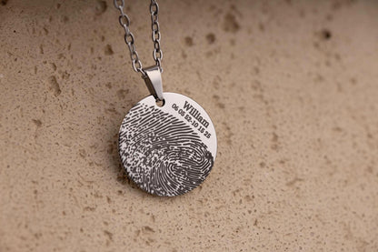 Fingerprint Necklace with Custom Text or Handwriting, Loss of Mother Memorial Jewelry, Personalized Bereavement Sympathy Grief Gift, KP.2