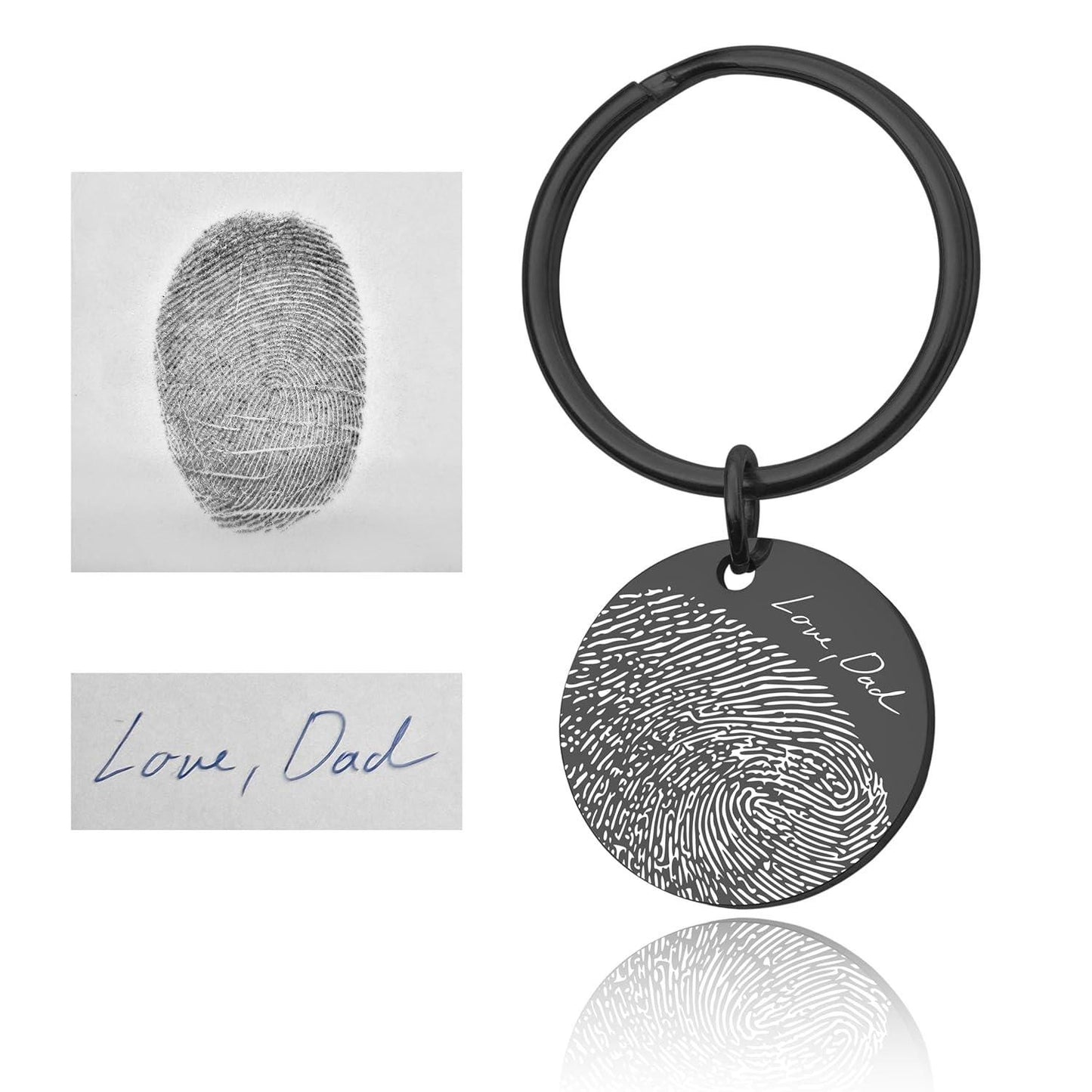 Fingerprint Keychain with Custom Text or Handwriting, Loss of Father or Mother Memorial Gift, Personalized Bereavement Grief Gift, C.2