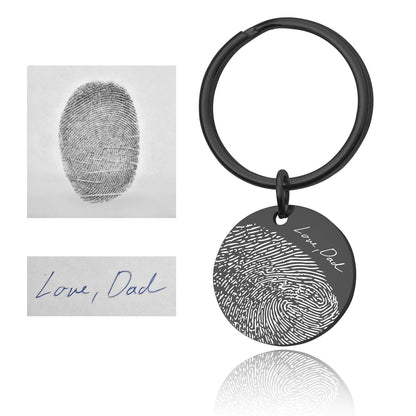 Fingerprint Keychain with Custom Text or Handwriting, Loss of Father or Mother Memorial Gift, Personalized Bereavement Grief Gift, C.2