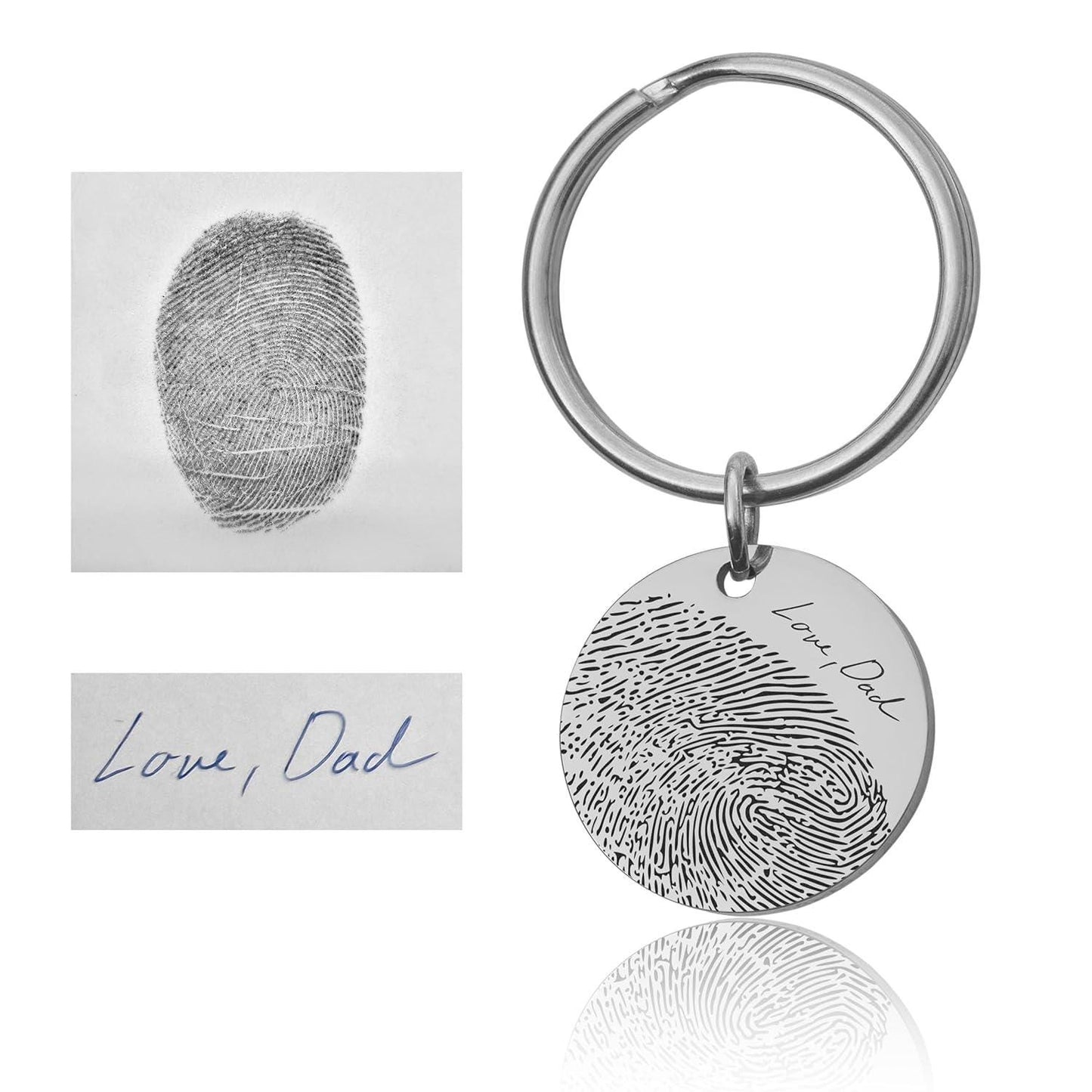 Fingerprint Keychain with Custom Text or Handwriting, Loss of Father or Mother Memorial Gift, Personalized Bereavement Grief Gift, C.2