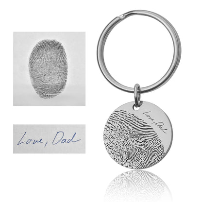 Fingerprint Keychain with Custom Text or Handwriting, Loss of Father or Mother Memorial Gift, Personalized Bereavement Grief Gift, C.2