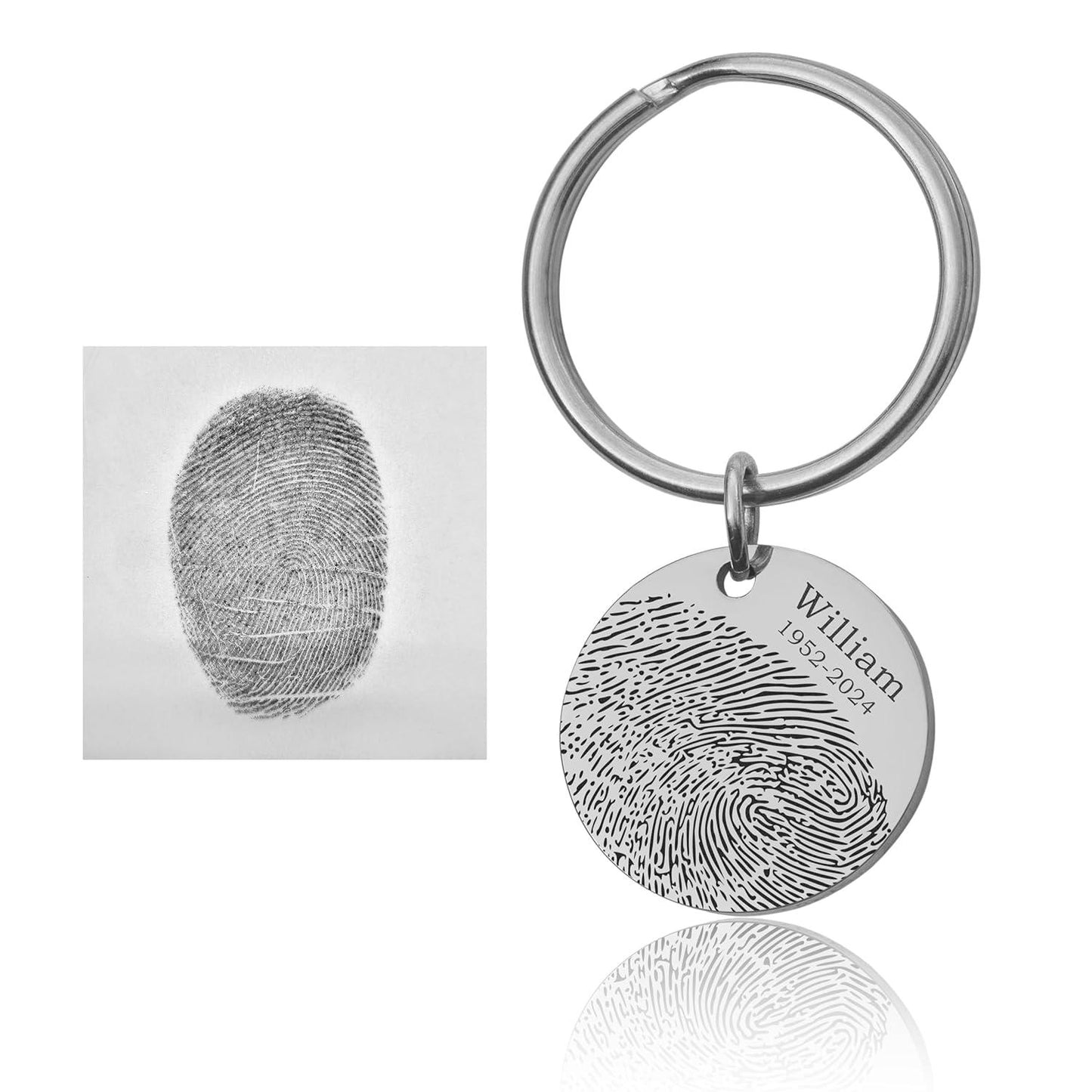 Fingerprint Keychain with Custom Text or Handwriting, Loss of Father or Mother Memorial Gift, Personalized Bereavement Grief Gift, C.2