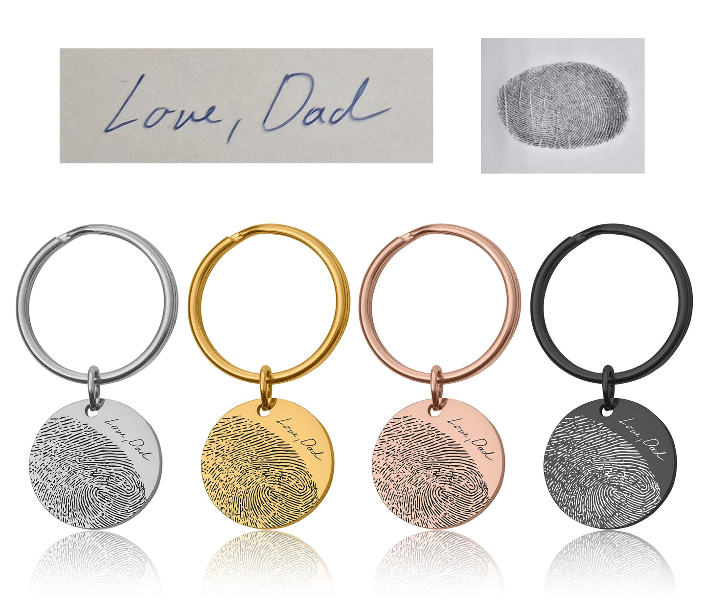 Fingerprint Keychain with Custom Text or Handwriting, Loss of Father or Mother Memorial Gift, Personalized Bereavement Grief Gift, C.2
