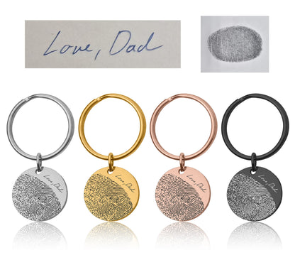 Fingerprint Keychain with Custom Text or Handwriting, Loss of Father or Mother Memorial Gift, Personalized Bereavement Grief Gift, C.2