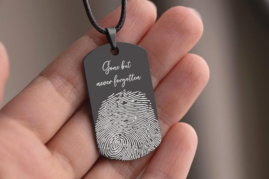 Memorial Fingerprint Necklace, Personalized Grief Gift for Men, Loss of Son Keepsake, Custom Military Army Dog Tag Pendant for Him, C.2