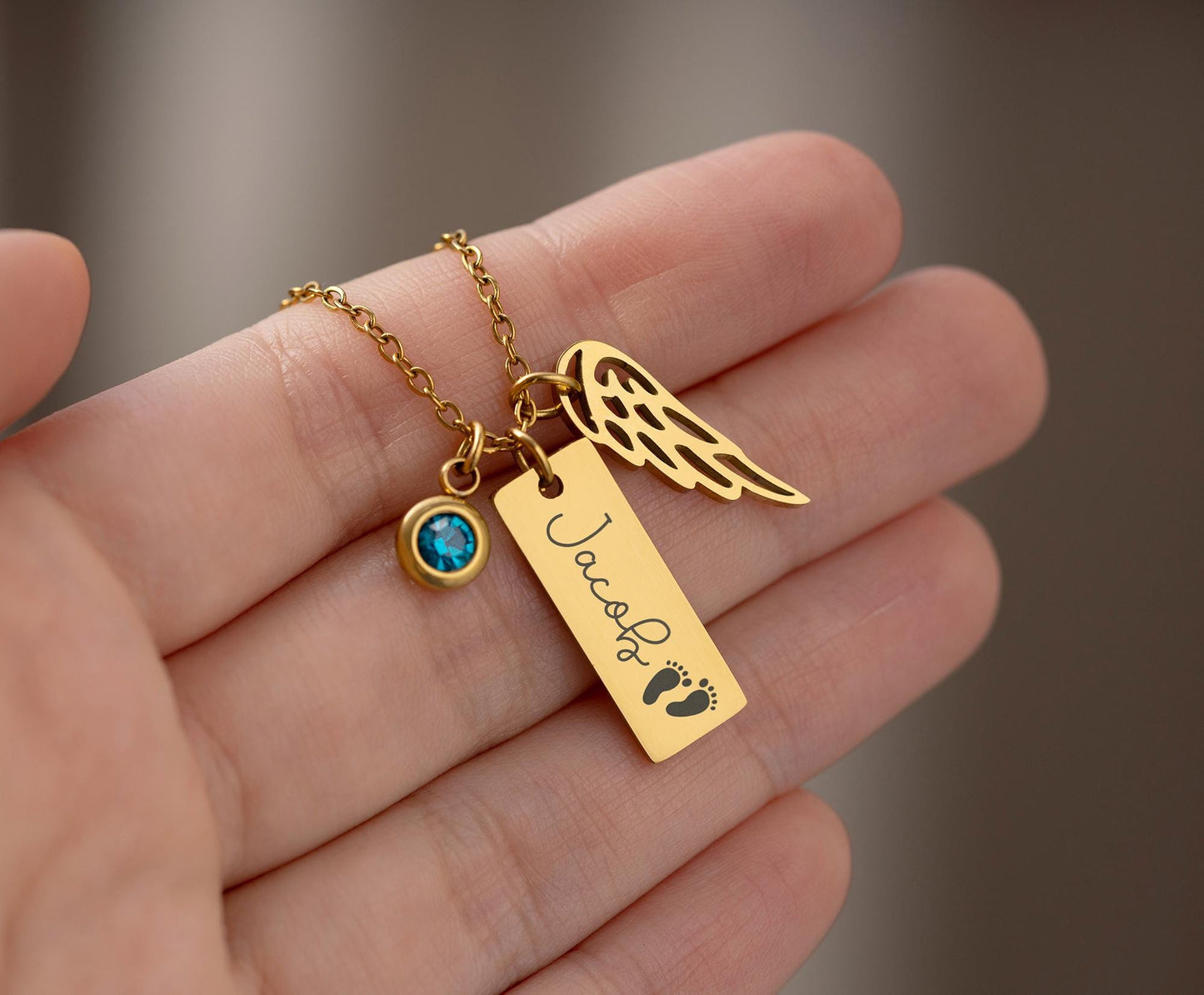 Sympathy Gift for Baby Loss - Memorial Necklace with Angel Wing & Birthstone - Miscarriage Gift - Loss of Baby or Child Loss Grief Gift KP.5