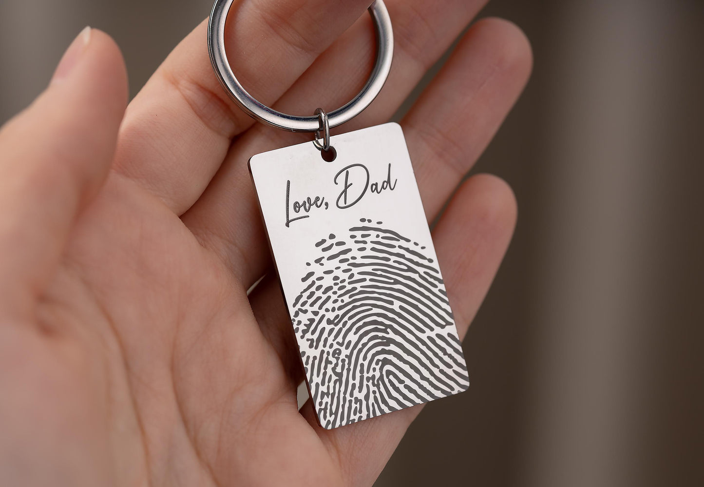 Memorial Keychain with Actual Thumbprint - Personalized Fingerprint Remembrance Gift - Custom Engraved Keyring for Loss of Father, C.2