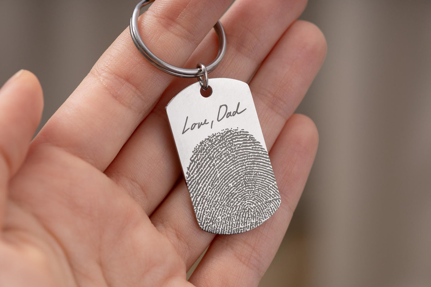 Fingerprint Keepsake Keychain with Handwriting, Fathers Day Keepsake, Custom Memorial Gift, Loss of Father or Mother Personalized Gift, C.2