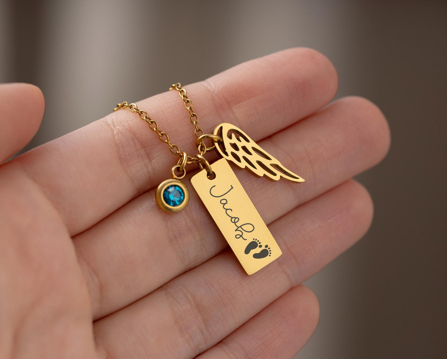 Sympathy Baby Loss Miscarriage Gift, Loss of Child Stillborn Memorial Necklace with Angel Wing and Birthstone Grief Keepsake Jewelry, KP.5