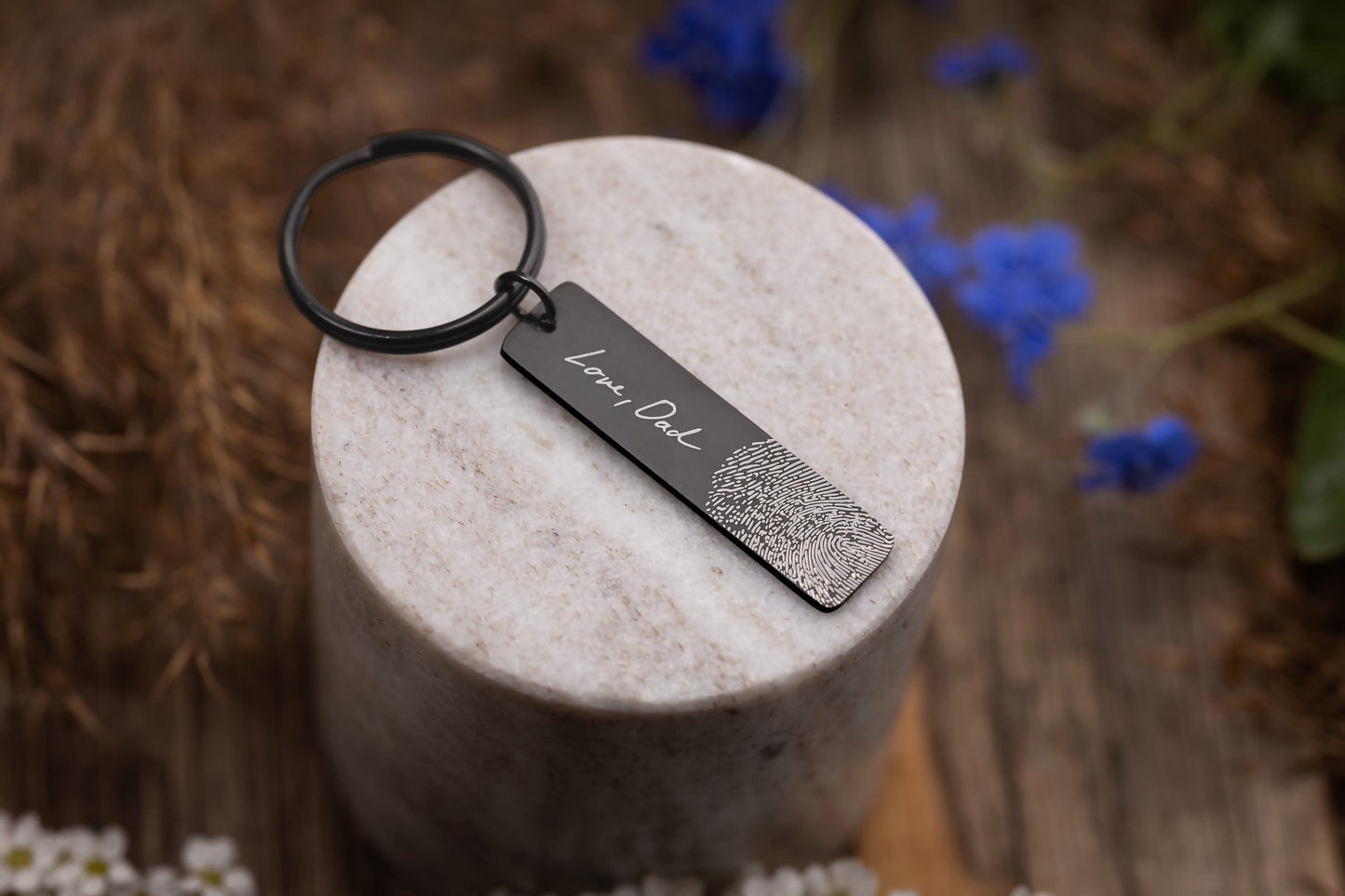 Actual Fingerprint and Handwriting Memorial Keychain, Laser Engraved Custom Signature Keyring, Personalized Grief Gift with Inscription, C.2