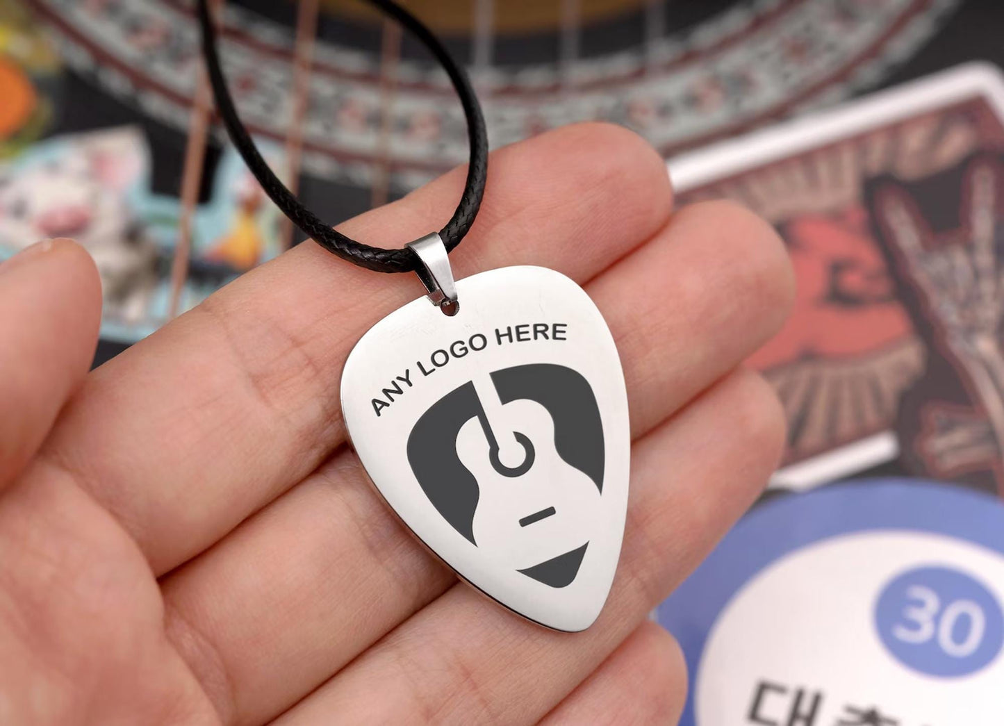 Guitar Necklace with Any Logo or Text - Song Lyrics, Band Name, Custom Words - Personalized Gift for Boyfriend, Girlfriend, KP.2/C.2