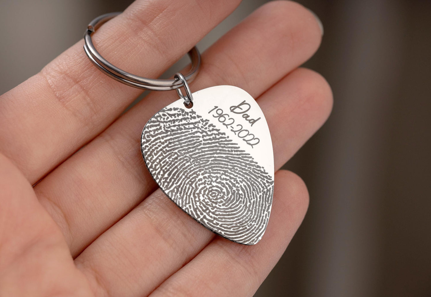 Guitar Pick Fingerprint Keychain, Loss of Father Remembrance Gift, Bereavement Gift, Loss of Musician Grief Gift, Memorial Keepsake, C.2