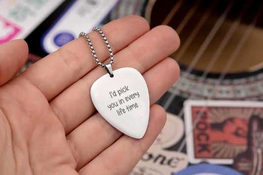 Custom Guitar Pick Necklace with Engraving - Gift For Musician or Music Lover, Personalized Gift for Boyfriend or Girlfriend, KP.2/C.2