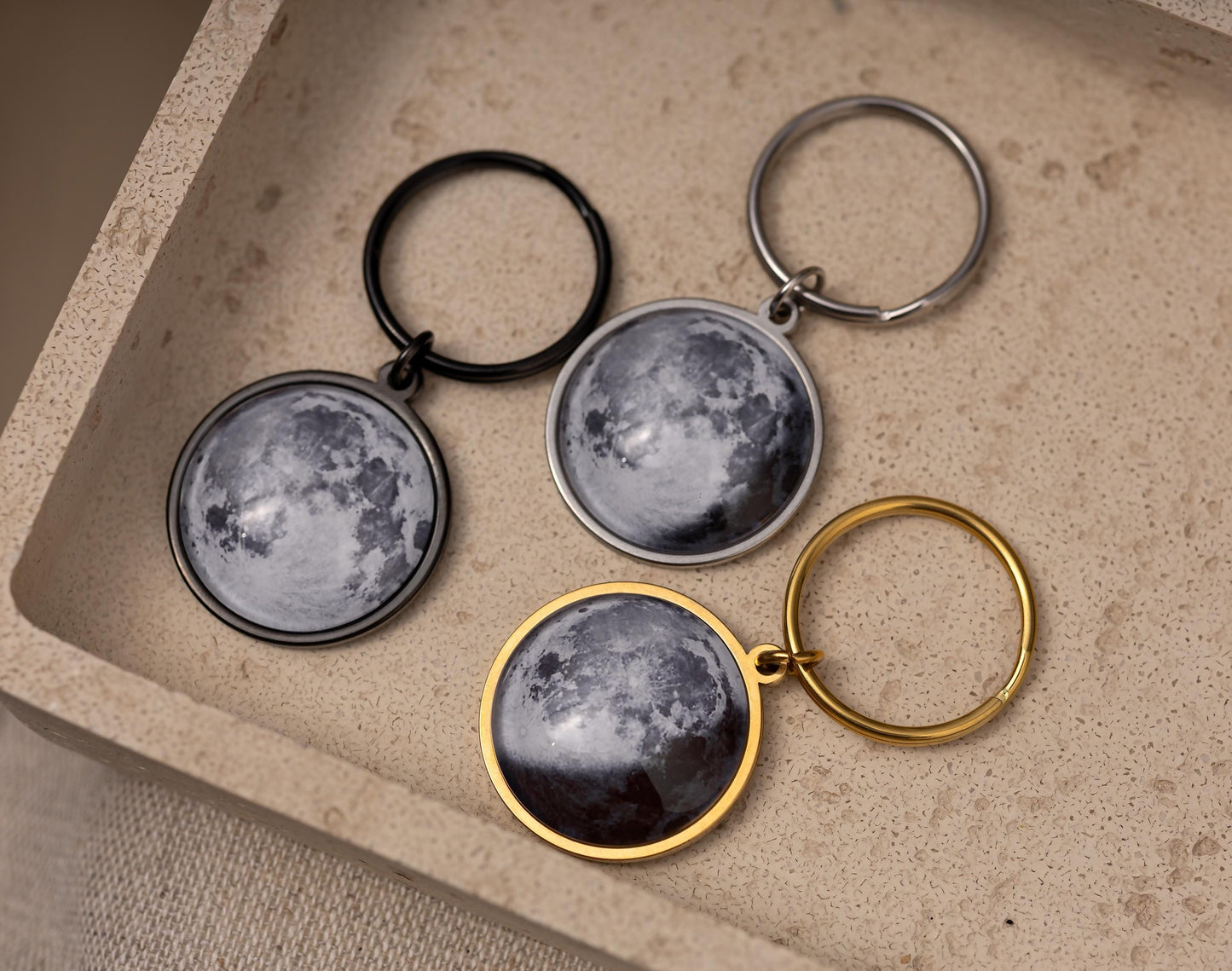 Silver Moon Phase Keychain, Personalized Gift for Him or Her, Christmas Gift for Boyfriend or Girlfriend, Custom Birthday Gift for Mom, RP.1