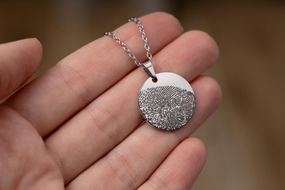 Fingerprint Necklace with Custom Text or Handwriting, Loss of Mother Memorial Jewelry, Personalized Bereavement Sympathy Grief Gift, KP.2