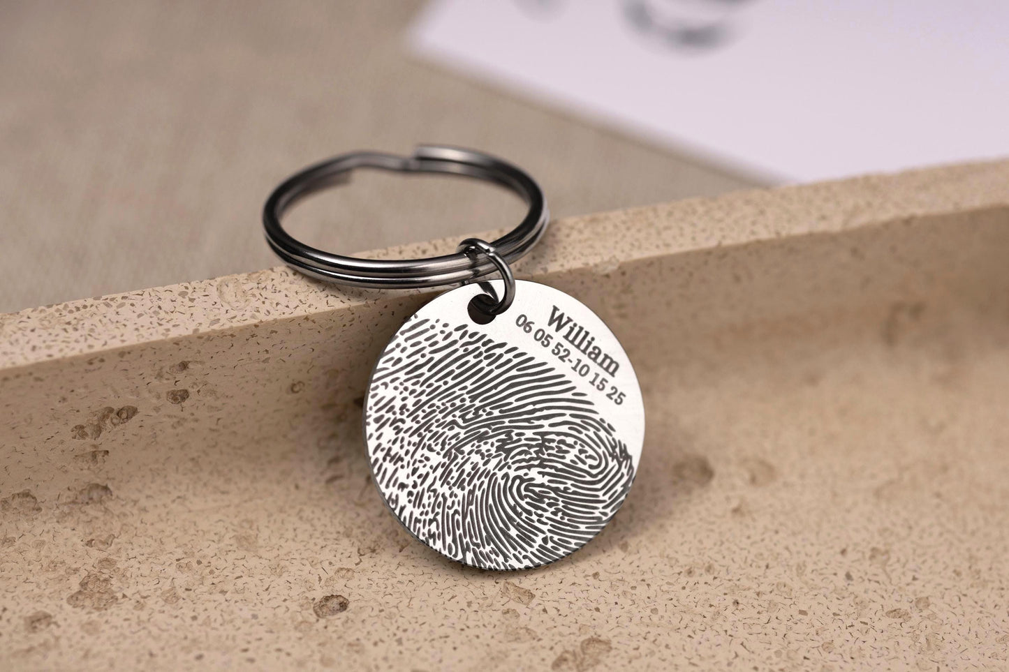 Fingerprint Keychain with Custom Text or Handwriting, Loss of Father or Mother Memorial Gift, Personalized Bereavement Grief Gift, C.2
