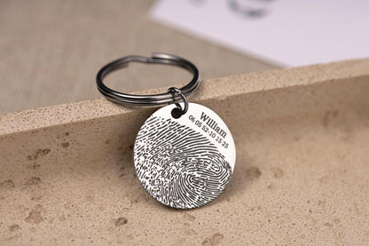 Fingerprint Keychain with Custom Text or Handwriting, Loss of Father or Mother Memorial Gift, Personalized Bereavement Grief Gift, C.2