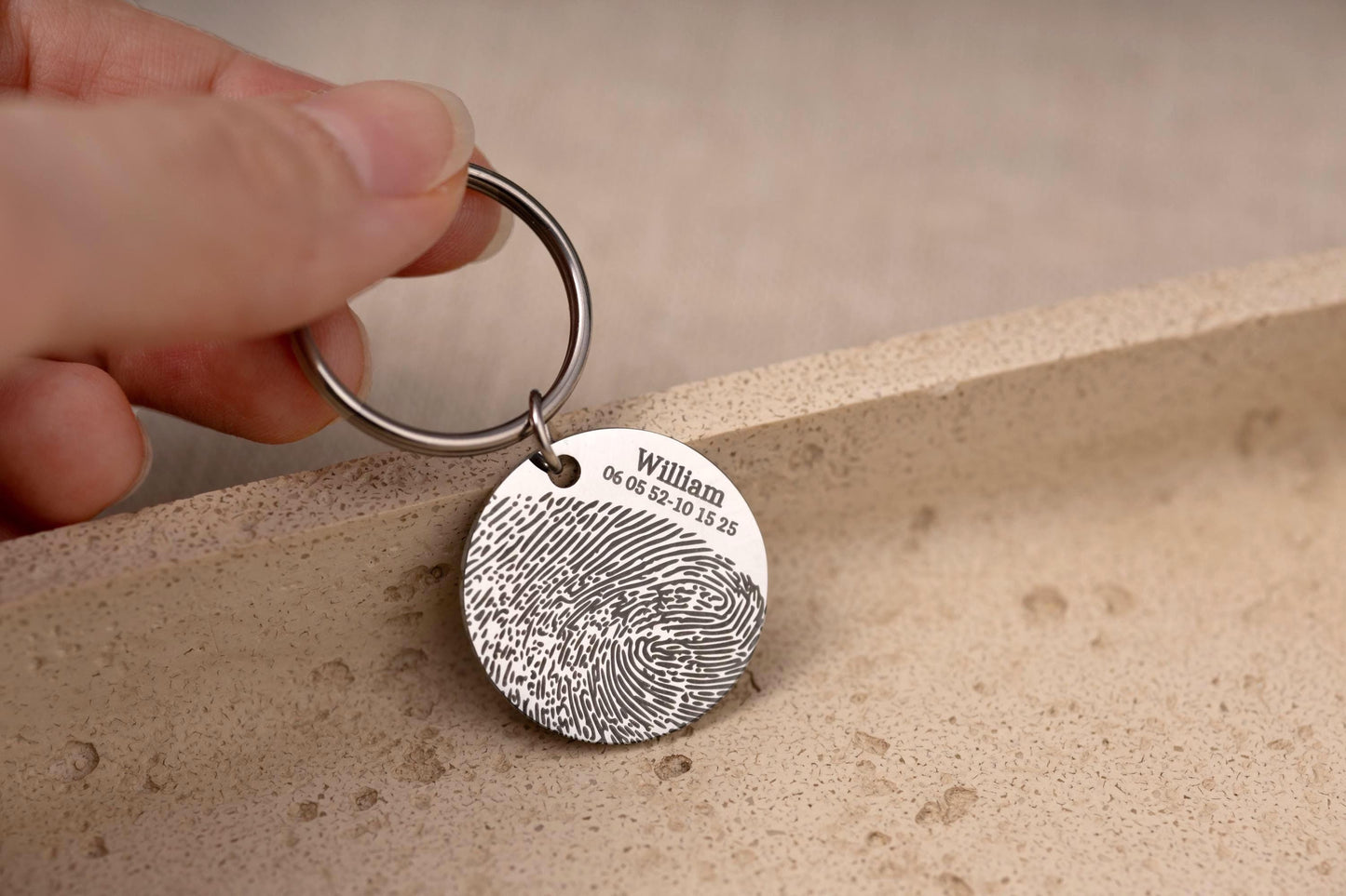 Fingerprint Keychain with Custom Text or Handwriting, Loss of Father or Mother Memorial Gift, Personalized Bereavement Grief Gift, C.2