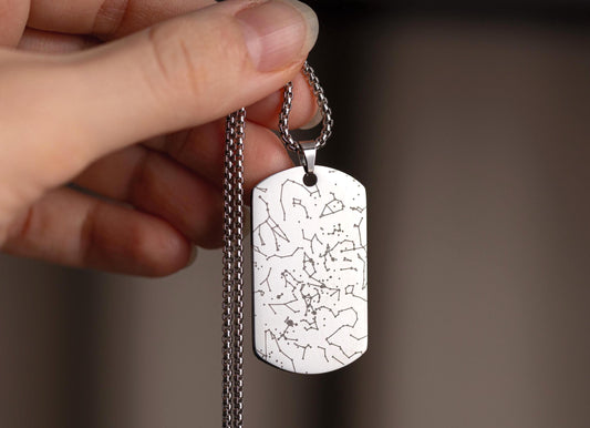 Custom Engraved Star Map Necklace for Men, Dog Tag Pendant, Birthday Gift for Husband or Boyfriend, Personalized Jewelry for Him, RP.2