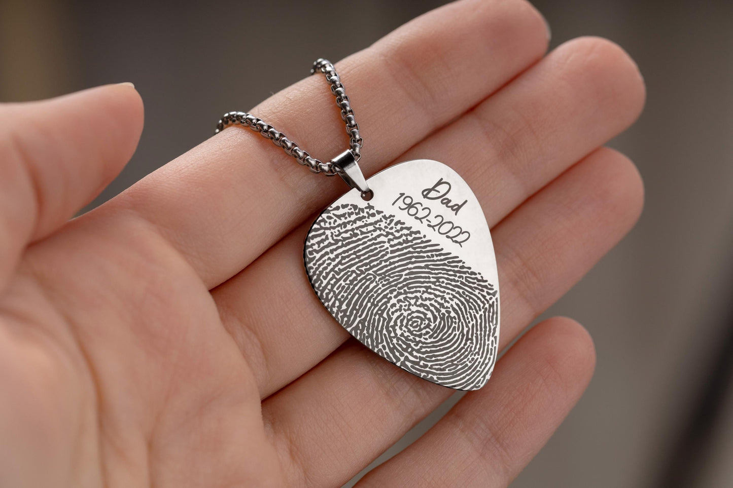 Guitar Pick Necklace with Fingerprint, Musician Remembrance Keepsake, Loss of Music Lover, Bereavement Gift, Father Memorial Grief Gift, C.2