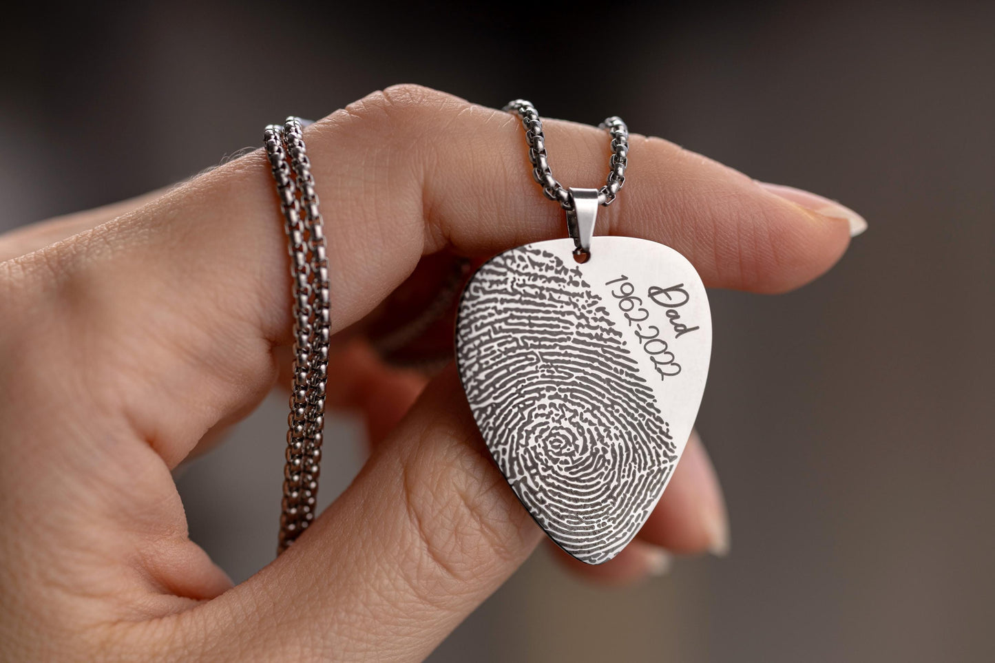 Guitar Pick Necklace with Fingerprint, Musician Remembrance Keepsake, Loss of Music Lover, Bereavement Gift, Father Memorial Grief Gift, C.2