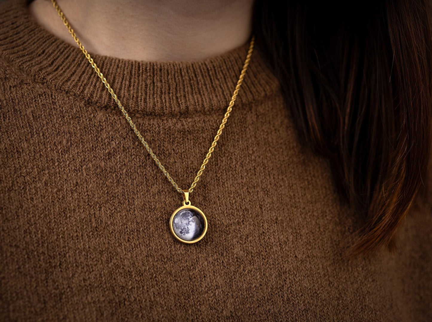 Custom Moon Phase Necklace with Twisted Chain, Birthday Gift for Mom, Personalized Jewelry Gift for Women, Anniversary Gift for Her, RP.1