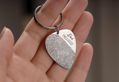 Guitar Pick Fingerprint Keychain, Loss of Father Remembrance Gift, Bereavement Gift, Loss of Musician Grief Gift, Memorial Keepsake, C.2