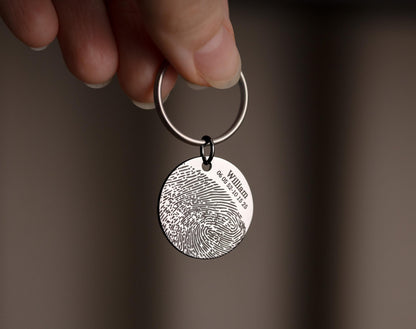 Fingerprint Keychain with Custom Text or Handwriting, Loss of Father or Mother Memorial Gift, Personalized Bereavement Grief Gift, C.2
