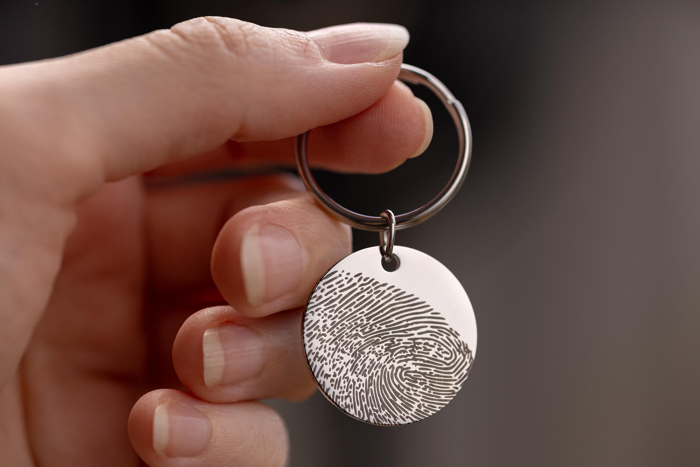Fingerprint Keychain with Custom Text or Handwriting, Loss of Father or Mother Memorial Gift, Personalized Bereavement Grief Gift, C.2