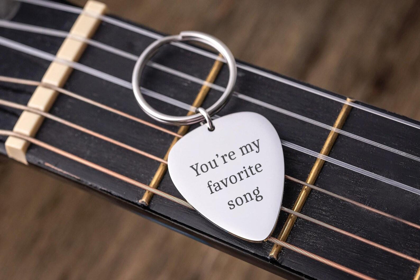Guitar Pick Keychain with Your Custom Words, Personalized Gift For Musician, Music Lover, Boyfriend or Girlfriend, Custom Text Keyring, C.2