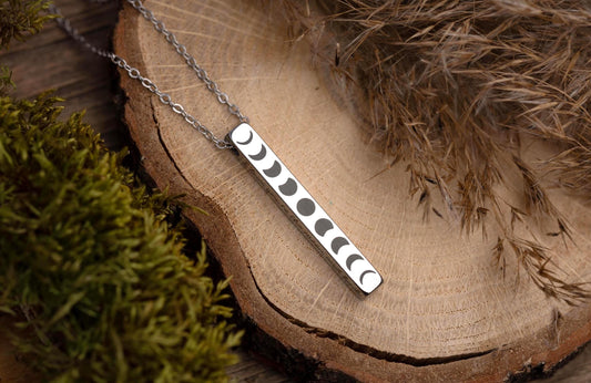 Moon Phase Necklace, Celestial Gift for Girlfriend or Wife, Night Sky Jewelry, Layering Lunar Vertical Bar Charm, Birthday Present, KP.2