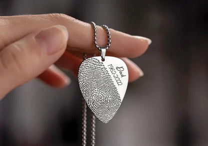 Guitar Pick Necklace with Fingerprint, Musician Remembrance Keepsake, Loss of Music Lover, Bereavement Gift, Father Memorial Grief Gift, C.2
