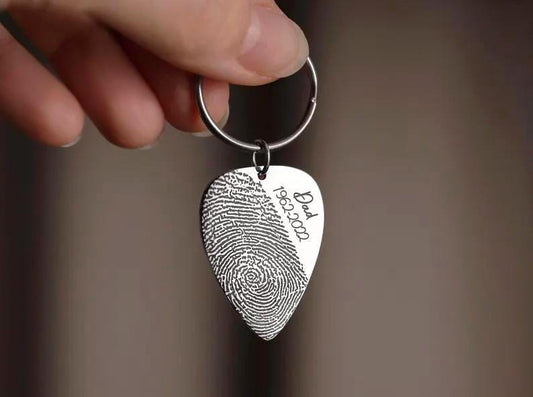 Guitar Pick Fingerprint Keychain, Loss of Father Remembrance Gift, Bereavement Gift, Loss of Musician Grief Gift, Memorial Keepsake, C.2