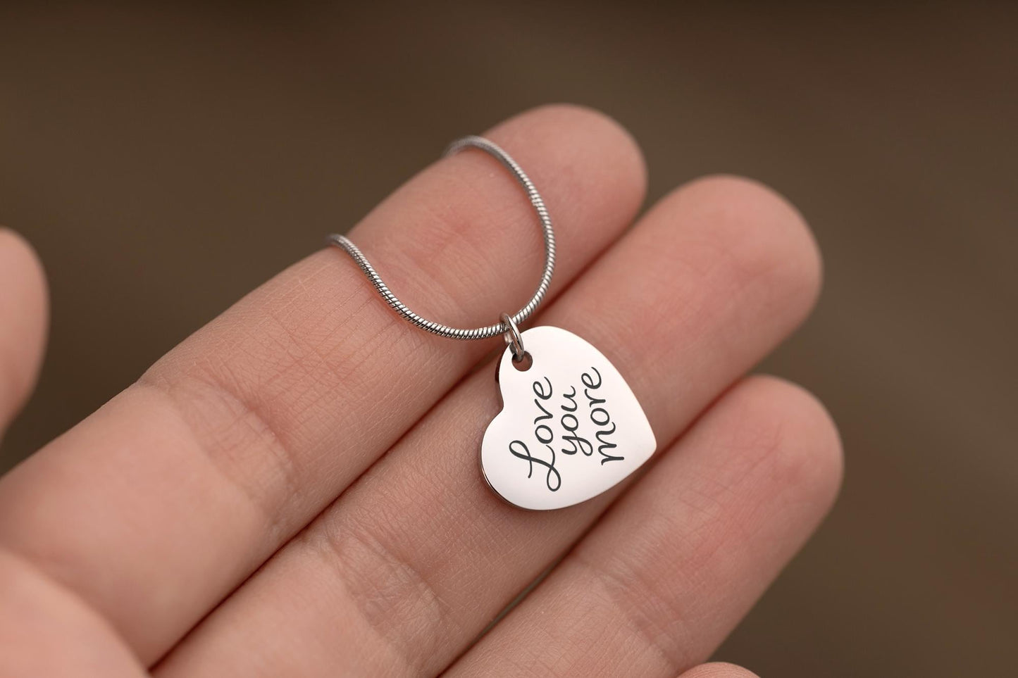 Love You More Heart Necklace with Custom Message on Back Side, Jewelry Gift for Her, Gift for Mom, Daughter, Wife or Girlfriend, C.2