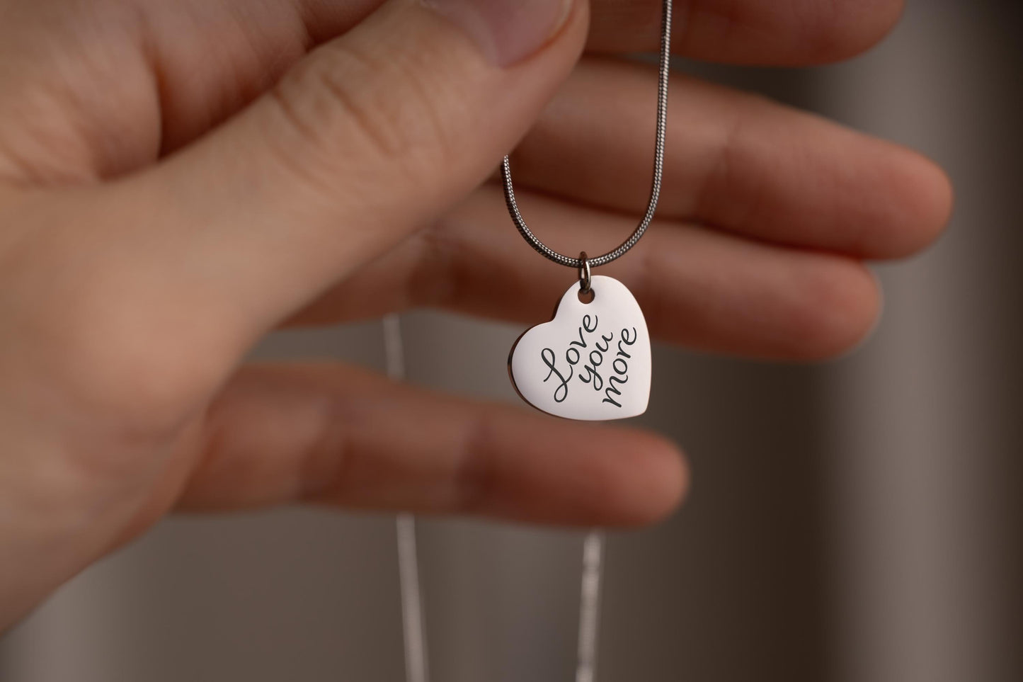 Love You More Heart Necklace with Custom Message on Back Side, Jewelry Gift for Her, Gift for Mom, Daughter, Wife or Girlfriend, C.2