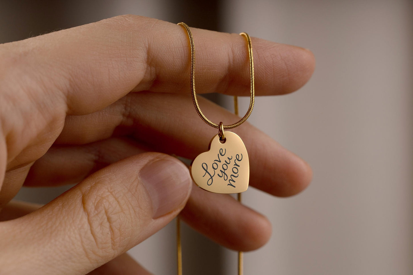 Love You More Heart Necklace with Custom Message on Back Side, Jewelry Gift for Her, Gift for Mom, Daughter, Wife or Girlfriend, C.2