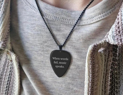 When Words Fail, Music Speaks - or Any Custom Text Guitar Pick Necklace for Boyfriend, Girlfriend, Musician, Music Lover Gift, KP.2/C.2