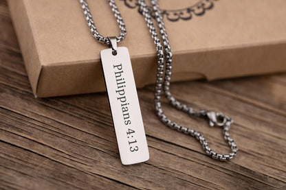 Bible Verse Necklace Personalized Bar Pendant Custom Scripture Gift Christian Gift for Him or Her Religious Gift Double Sided, C.2