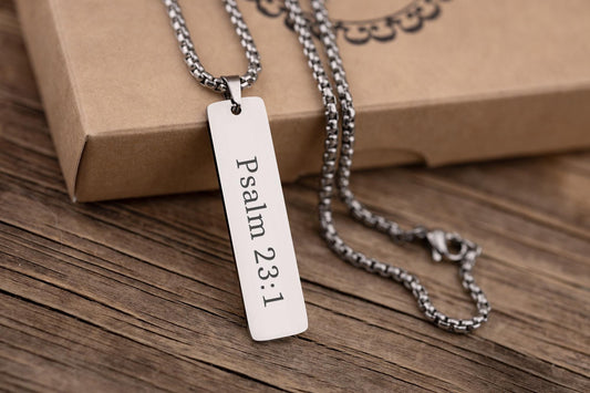 Personalized Christian Gift Bible Verse Necklace Custom Bar Pendant Scripture Gift for Him or Her Religious Gift Double Sided, C.2