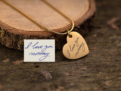 Personalized Heart Pendant with Actual Handwriting, Custom Handwritten Message Necklace, Memorial Jewelry for Her, Mom Keepsake Gift, C.2