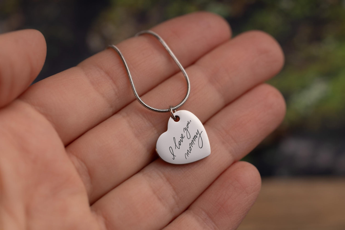 Custom Handwritten Message Necklace, Personalized Heart Pendant with Actual Handwriting, Memorial Jewelry for Her, Mom Keepsake Gift, C.2