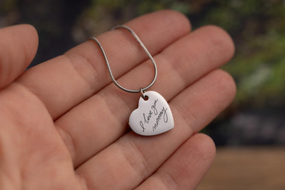 Personalized Heart Pendant with Actual Handwriting, Custom Handwritten Message Necklace, Memorial Jewelry for Her, Mom Keepsake Gift, C.2