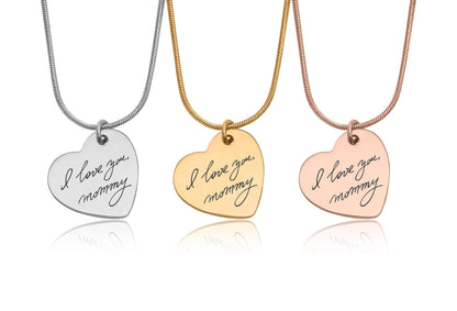 Actual Handwritten Message Necklace, Custom Heart Pendant with Handwriting, Personalized Memorial Jewelry for Her, Mom Keepsake Gift, C.2