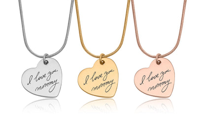 Custom Handwritten Message Necklace, Personalized Heart Pendant with Actual Handwriting, Memorial Jewelry for Her, Mom Keepsake Gift, C.2