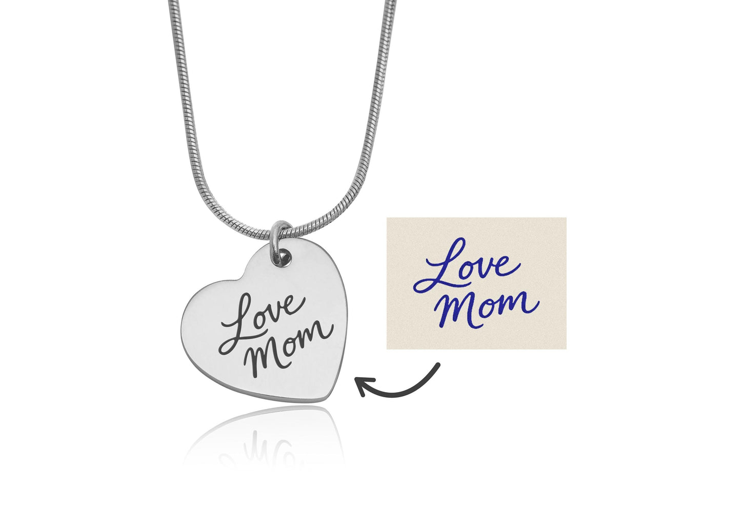 Personalized Handwritten Message Necklace, Custom Heart Pendant with Actual Handwriting, Memorial Jewelry for Her, Mom Keepsake Gift, C.2