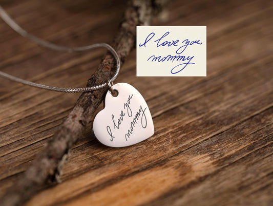 Personalized Handwritten Message Necklace, Custom Heart Pendant with Actual Handwriting, Memorial Jewelry for Her, Mom Keepsake Gift, C.2