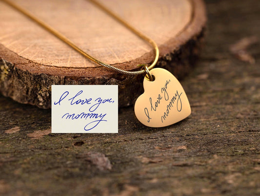 Actual Handwritten Message Necklace, Custom Heart Pendant with Handwriting, Personalized Memorial Jewelry for Her, Mom Keepsake Gift, C.2